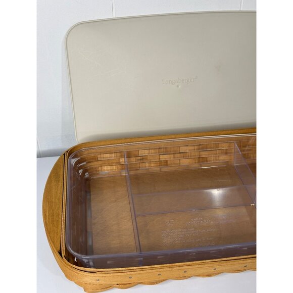 Longaberger 10x16 Bagel Serving Tray Basket Set w/ Hard Plastic Lid & Protector - Picture 2 of 7